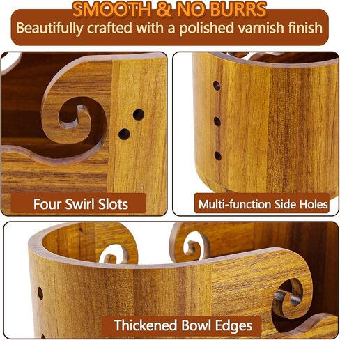 Yarn Bowl for Crocheting, Large Acacia Wood Crochet Bowl with Lid for Yarn Storage, Handmade Wooden Wool Ball Holder for Knitting, Crocheting Gifts for Knitters Crochet Lovers Enthusiasts in Saudi Arabia
