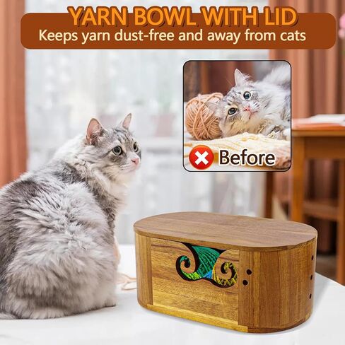 Yarn Bowl for Crocheting, Large Acacia Wood Crochet Bowl with Lid for Yarn Storage, Handmade Wooden Wool Ball Holder for Knitting, Crocheting Gifts for Knitters Crochet Lovers Enthusiasts in Saudi Arabia