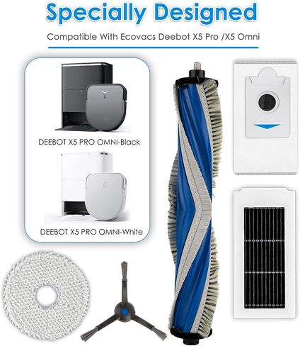 (21 حزمة) قطع غيار X5 Omni متوافقة مع ECOVACS DEEBOT X5 Omni/ X5 Pro Omni Robot Vacuum Cleaner، 1 فرشاة دوارة، 6 فرش جانبية، 4 أكياس غبار، 4 مرشحات HEPA، 6 وسادات ممسحة، مجموعة الملحقات in Kuwait