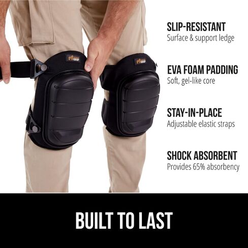 GORILLA GRIP® وسادات الركبة للعمل، وسادة جل مريحة طوال اليوم وإسفنج ناعم للرجال، غطاء صلب مقاوم للانزلاق، أشرطة قابلة للتعديل للأرضيات والبناء والبستنة، أسود in Kuwait