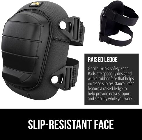 GORILLA GRIP® وسادات الركبة للعمل، وسادة جل مريحة طوال اليوم وإسفنج ناعم للرجال، غطاء صلب مقاوم للانزلاق، أشرطة قابلة للتعديل للأرضيات والبناء والبستنة، أسود in Kuwait