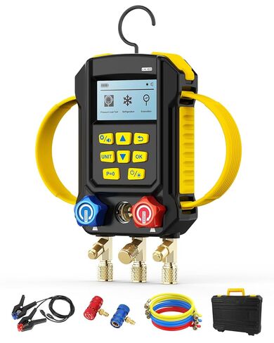 مجموعة قياس مشعب التيار المتردد الرقمي LM160، جهاز اختبار تبريد HVAC 3 في 1 مع اختبار تسرب الضغط/اختبار الفراغ/وضع التبريد، مجسات درجة الحرارة المزدوجة لتكييف السيارة وإصلاح التبريد التجاري in Kuwait