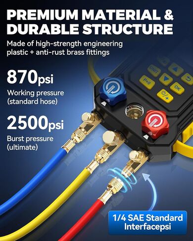 مجموعة قياس مشعب التيار المتردد الرقمي LM160، جهاز اختبار تبريد HVAC 3 في 1 مع اختبار تسرب الضغط/اختبار الفراغ/وضع التبريد، مجسات درجة الحرارة المزدوجة لتكييف السيارة وإصلاح التبريد التجاري in Kuwait