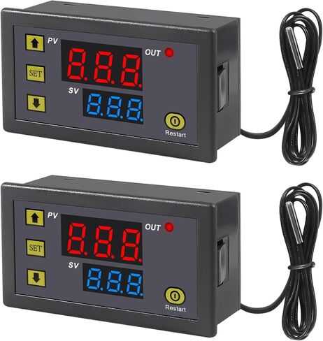 2Pcs W3230 Digital LED Temperature Controller Module AC110-220V 10A Digital Thermostat Switch with Waterproof Probe Programmable Heating Cooling Electronic Thermostat in Kuwait