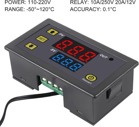 2Pcs W3230 Digital LED Temperature Controller Module AC110-220V 10A Digital Thermostat Switch with Waterproof Probe Programmable Heating Cooling Electronic Thermostat in Kuwait