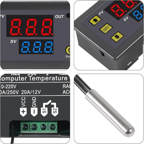2Pcs W3230 Digital LED Temperature Controller Module AC110-220V 10A Digital Thermostat Switch with Waterproof Probe Programmable Heating Cooling Electronic Thermostat in Kuwait