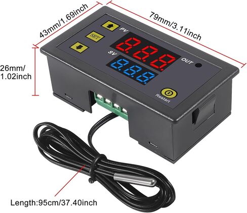 2Pcs W3230 Digital LED Temperature Controller Module AC110-220V 10A Digital Thermostat Switch with Waterproof Probe Programmable Heating Cooling Electronic Thermostat in Kuwait