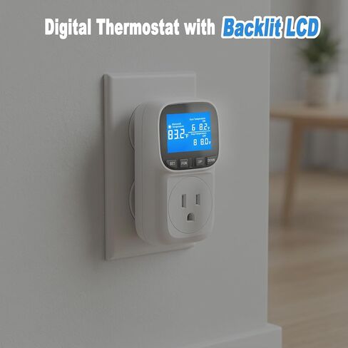 Digital Thermostat Outlet , 15A 1800W Digital Temperature Controller Plug in Heating Cooling Control Timer -40℉-210℉,for Greenhouse, Incubation, Homebrewing（Blue LCD） in Kuwait