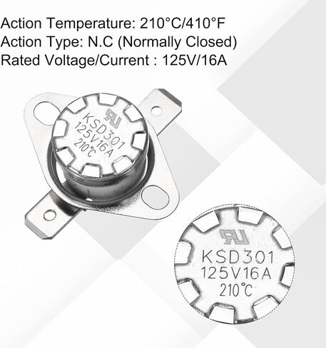 uxcell 2 Pcs KSD301 Thermostat 210°C/410°F 16A Normally Closed N.C Adjust Snap Disc Temperature Switch for Microwaves,Oven,Coffee Maker,Ceramic Material in Kuwait
