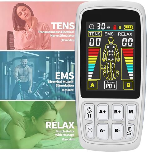TENS Unit EMS Muscle Stimulator, 3-in-1 Dual Channel Electronic Pulse TENS Machine with Clear LCD Screen, 28 Modes Rechargeable Pain Relief Machine for Back, Sciatica, Neck, Knee & Muscle Soreness | 3-in-1& 28 Modes& 40 intensity in Kuwait