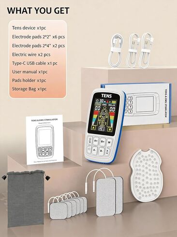 TENS Unit EMS Muscle Stimulator, 3-in-1 Dual Channel Electronic Pulse TENS Machine with Clear LCD Screen, 28 Modes Rechargeable Pain Relief Machine for Back, Sciatica, Neck, Knee & Muscle Soreness | 3-in-1& 28 Modes& 40 intensity in Kuwait