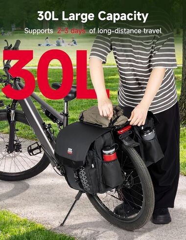 KEMIMOTO Bike Panniers 30L, Flip-Top & Zip Closure Bicycle Saddle Bag Storage with PVC Material & Waterproof Rain Cover, Rear Ebike Saddlebag Accessories for Grocery, Commuting, Travel in Kuwait