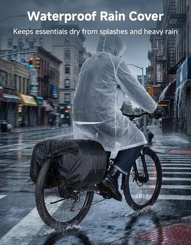 KEMIMOTO Bike Panniers 30L, Flip-Top & Zip Closure Bicycle Saddle Bag Storage with PVC Material & Waterproof Rain Cover, Rear Ebike Saddlebag Accessories for Grocery, Commuting, Travel in Kuwait