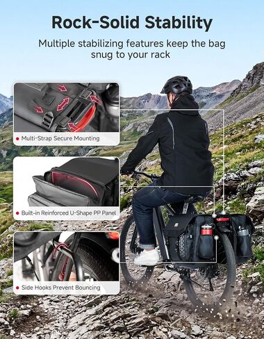 KEMIMOTO Bike Panniers 30L, Flip-Top & Zip Closure Bicycle Saddle Bag Storage with PVC Material & Waterproof Rain Cover, Rear Ebike Saddlebag Accessories for Grocery, Commuting, Travel in Kuwait