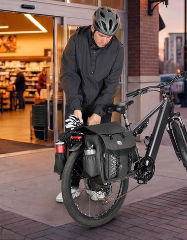 KEMIMOTO Bike Panniers 30L, Flip-Top & Zip Closure Bicycle Saddle Bag Storage with PVC Material & Waterproof Rain Cover, Rear Ebike Saddlebag Accessories for Grocery, Commuting, Travel in Kuwait