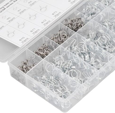 GOTOTOP Double Wire Irrigation Hose Clamp, Blue White Zinc Hose Tube Spring Clips 250PCS with 10 Sizes 5mm to 14mm, Assortment Kit for Water Hoses Air Hoses in Kuwait