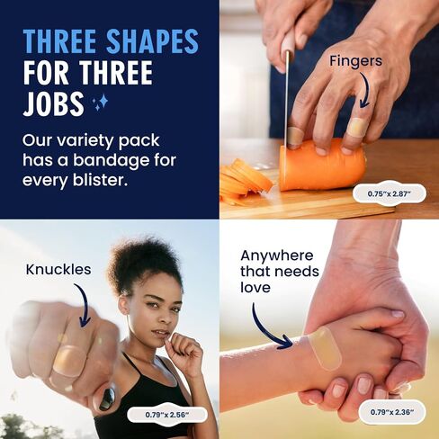 Dr. Frederick's Original Better Blister Bandages — Water-Resistant Hydrocolloid Bandages for Fingers and Hands, 3-Shape Grab-N-Go Variety Pack for Blisters, Cuts, Calluses & Abrasions, 20 Count in Kuwait