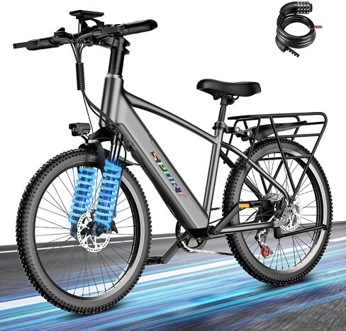 Electric Bike for Adults,26" Mountain Ebike with 48V 12Ah Removable Battery,1500W Peak Motor Up to 25MPH 65 Miles Range,7 Speed Electric Bicycles with Rear Rack for City Cruiser Commuter in Kuwait