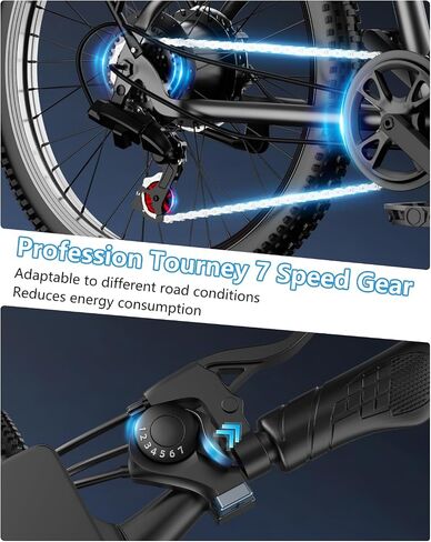 Electric Bike for Adults,26" Mountain Ebike with 48V 12Ah Removable Battery,1500W Peak Motor Up to 25MPH 65 Miles Range,7 Speed Electric Bicycles with Rear Rack for City Cruiser Commuter in Kuwait
