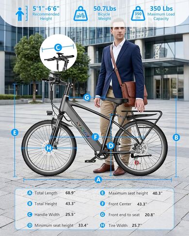 Electric Bike for Adults,26" Mountain Ebike with 48V 12Ah Removable Battery,1500W Peak Motor Up to 25MPH 65 Miles Range,7 Speed Electric Bicycles with Rear Rack for City Cruiser Commuter in Kuwait