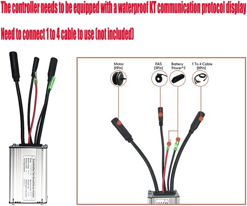 36/48V 22A 500W 750W Brushless Square Wave 9mos KT Controller Waterproof DC Brushless Motor Controller with KT LCD8HU Color Dsiplay with USB Socket, eBike Hub Motor Controller for Electric Bicycle in Kuwait