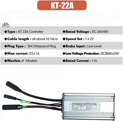 36/48V 22A 500W 750W Brushless Square Wave 9mos KT Controller Waterproof DC Brushless Motor Controller with KT LCD8HU Color Dsiplay with USB Socket, eBike Hub Motor Controller for Electric Bicycle in Kuwait