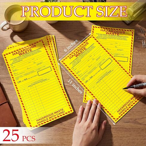 25 Pack Hazardous Waste Labels, 6" x 11" Adhesive Hazardous Waste Container Stickers with Generator Information Fields for Wasting Storage Disposal in Kuwait