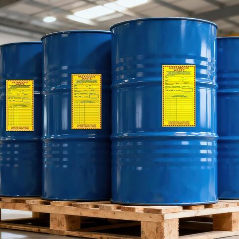 25 Pack Hazardous Waste Labels, 6" x 11" Adhesive Hazardous Waste Container Stickers with Generator Information Fields for Wasting Storage Disposal in Kuwait