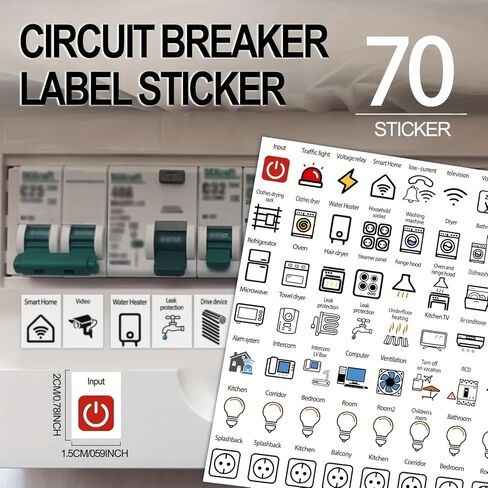 70pcs Electrical Switch Label Stickers, PVC Material Circuit Breaker Labels for Home Identification, Outlet Panel Reminder Decals Set in Kuwait