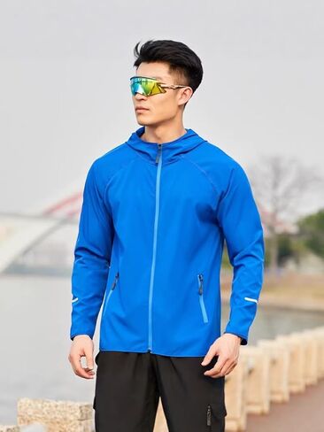 Unisex Full Zip Hooded Athletic Jacket Lightweight Spring Fall Running Coat With Reflective Stripes Side Zip Pockets in Kuwait