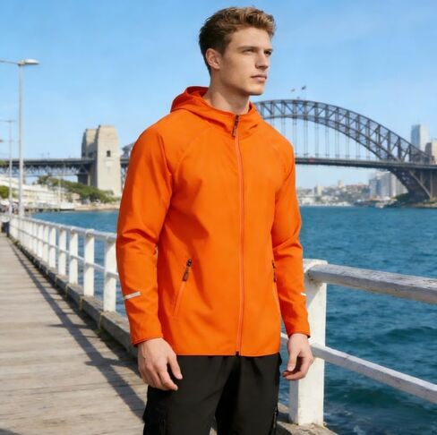 Unisex Full Zip Hooded Athletic Jacket Lightweight Spring Fall Running Coat With Reflective Stripes Side Zip Pockets in Kuwait