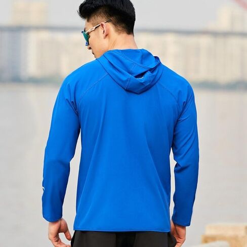 Unisex Full Zip Hooded Athletic Jacket Lightweight Spring Fall Running Coat With Reflective Stripes Side Zip Pockets in Kuwait