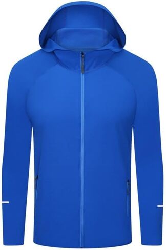 Unisex Full Zip Hooded Athletic Jacket Lightweight Spring Fall Running Coat With Reflective Stripes Side Zip Pockets in Kuwait