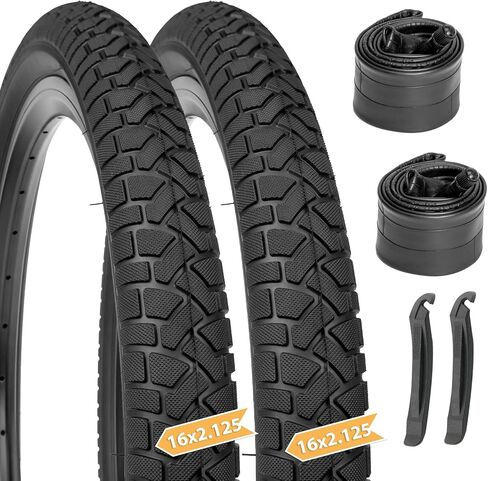 مجموعة إطارات الدراجة للأطفال من Hycline: عبوتان من إطارات بديلة قابلة للطي مقاس 16x2.125/20x2.125 بوصة مع أنابيب وأذرع إطارات، مطاط بوتيل ممتاز، مقاومة للانزلاق لجميع التضاريس للأطفال دراجات BMX MTB in Kuwait