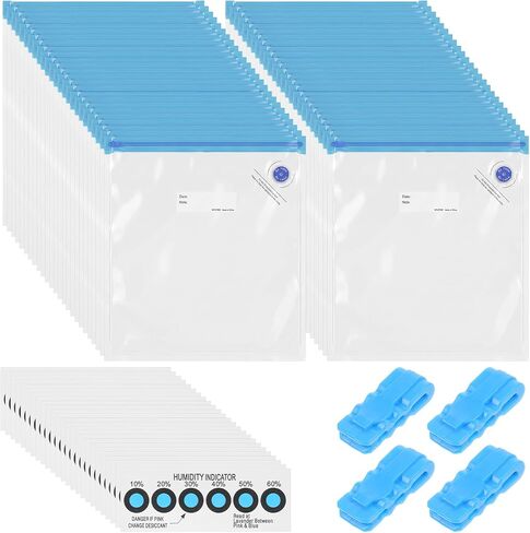 50Pcs 3D Filament Vacuum Storage Bags, Filament Storage Bags Vacuum Sealed Kit Reusable PE+PA Bag with 25 Humidity Indicator Cards and 4 Sealing Clips for Filaments Spool Keeping Files Dry in Kuwait
