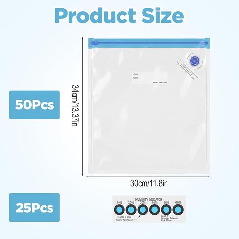 50Pcs 3D Filament Vacuum Storage Bags, Filament Storage Bags Vacuum Sealed Kit Reusable PE+PA Bag with 25 Humidity Indicator Cards and 4 Sealing Clips for Filaments Spool Keeping Files Dry in Kuwait