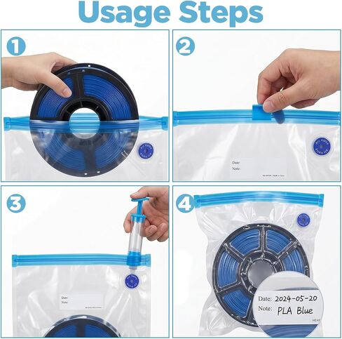 50Pcs 3D Filament Vacuum Storage Bags, Filament Storage Bags Vacuum Sealed Kit Reusable PE+PA Bag with 25 Humidity Indicator Cards and 4 Sealing Clips for Filaments Spool Keeping Files Dry in Kuwait