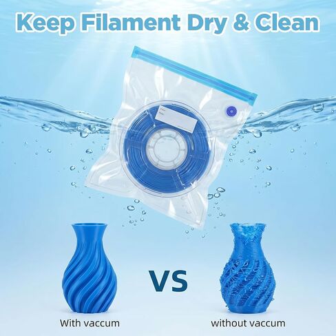 50Pcs 3D Filament Vacuum Storage Bags, Filament Storage Bags Vacuum Sealed Kit Reusable PE+PA Bag with 25 Humidity Indicator Cards and 4 Sealing Clips for Filaments Spool Keeping Files Dry in Kuwait