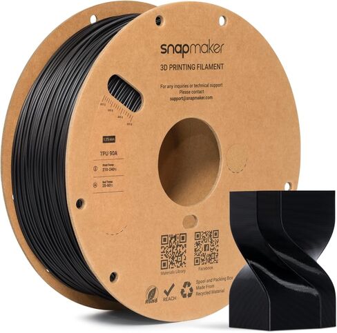Snapmaker TPU Filament 1.75mm,Flexible TPU 90A 3D Printer Filament with High Elasticity,Dimensional Accuracy +/- 0.03mm,1kg(2.2lbs) (90A Black) in Kuwait