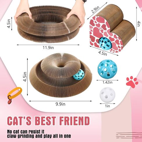 Soulchen 4 Pcs Magic Organ Cat Scratching Board, Combinable Cat Toy for Adult Pets, Interactive Cardboard Kitty Scratcher with Bell Ball, Durable Foldable Accordion Scratch Pad, Exercise for Indoor in Saudi Arabia