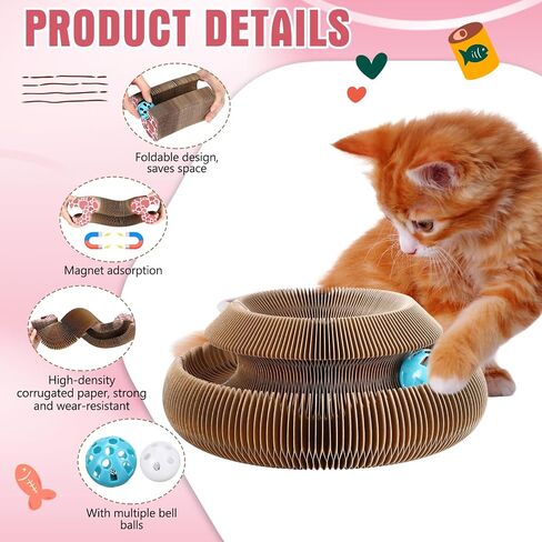 Soulchen 4 Pcs Magic Organ Cat Scratching Board, Combinable Cat Toy for Adult Pets, Interactive Cardboard Kitty Scratcher with Bell Ball, Durable Foldable Accordion Scratch Pad, Exercise for Indoor in Saudi Arabia