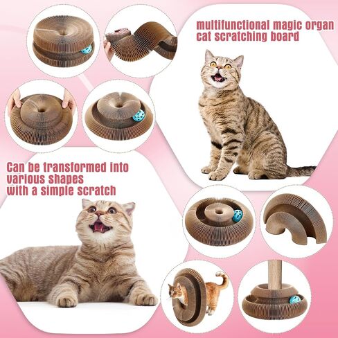 Soulchen 4 Pcs Magic Organ Cat Scratching Board, Combinable Cat Toy for Adult Pets, Interactive Cardboard Kitty Scratcher with Bell Ball, Durable Foldable Accordion Scratch Pad, Exercise for Indoor in Saudi Arabia