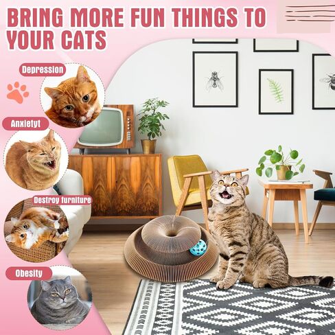 Soulchen 4 Pcs Magic Organ Cat Scratching Board, Combinable Cat Toy for Adult Pets, Interactive Cardboard Kitty Scratcher with Bell Ball, Durable Foldable Accordion Scratch Pad, Exercise for Indoor in Saudi Arabia