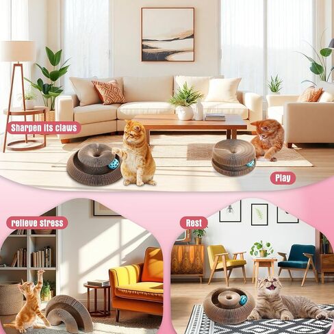 Soulchen 4 Pcs Magic Organ Cat Scratching Board, Combinable Cat Toy for Adult Pets, Interactive Cardboard Kitty Scratcher with Bell Ball, Durable Foldable Accordion Scratch Pad, Exercise for Indoor in Saudi Arabia