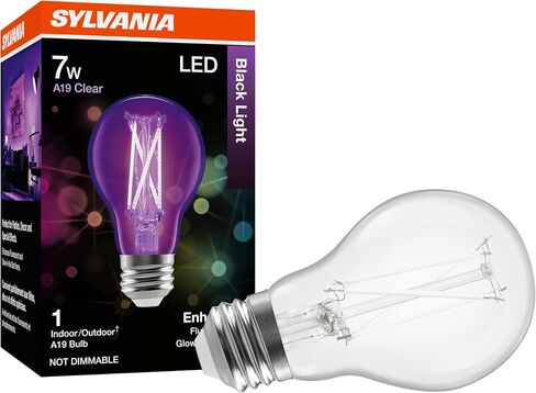لمبة إضاءة LED سوداء من سيلفانيا، 7 وات، A19، قاعدة متوسطة، شفافة - عبوتان (45052) in Kuwait
