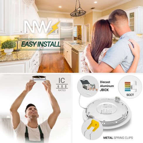 NUWATT 4 بوصة Gimbal LED إضاءة غائرة، 5CCT 2700K/3000K/3500K/4000K/5000K قابلة للاختيار، 630 لومن، قابلة للتعديل، أضواء مقلة العين بدون علبة قابلة للتعديل للأسقف المائلة، صندوق توصيل معدني، 6 عبوات in Kuwait