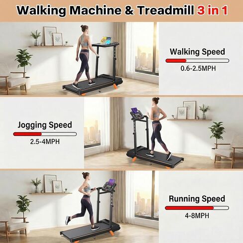 Walking Pad Treadmill with Desk Workstation, 12% Incline Treadmills for Home Office, 350lbs Capacity, 3.5HP (Black, XL) in Kuwait