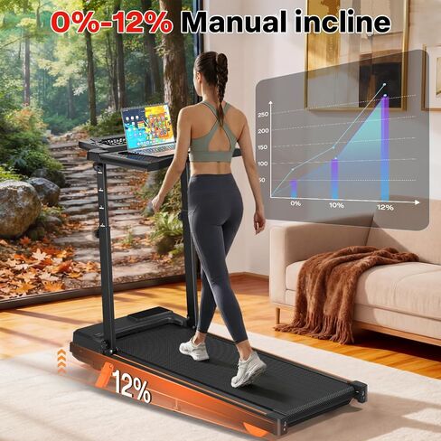 Walking Pad Treadmill with Desk Workstation, 12% Incline Treadmills for Home Office, 350lbs Capacity, 3.5HP (Black, XL) in Kuwait