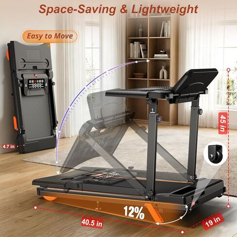 Walking Pad Treadmill with Desk Workstation, 12% Incline Treadmills for Home Office, 350lbs Capacity, 3.5HP (Black, XL) in Kuwait