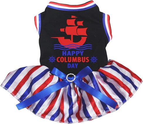 Petitebella Happy Columbus Day Ship Puppy Dog Dress (Black/Striped Stars, X-Small) in Saudi Arabia